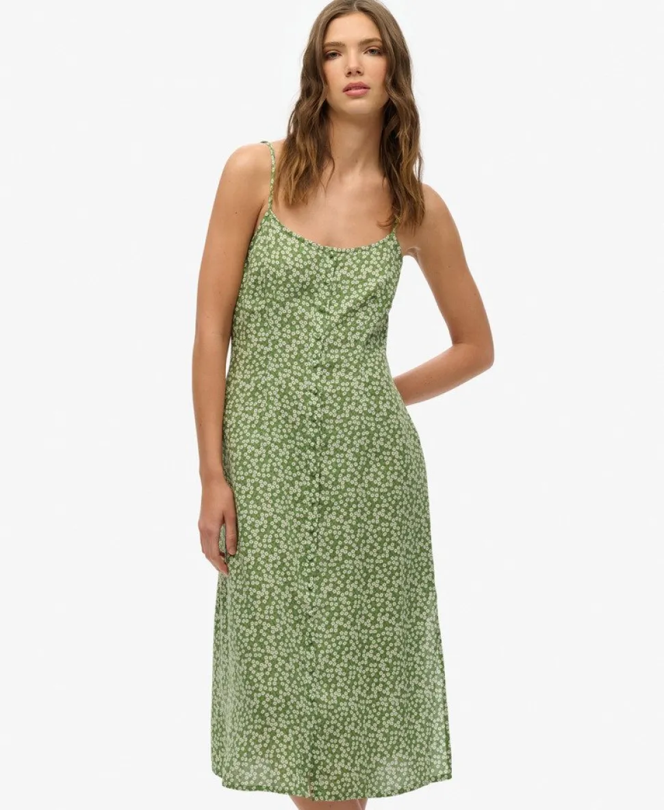 Printed Button-Up Cami Midi Dress