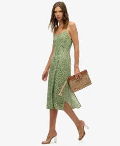 Printed Button-Up Cami Midi Dress