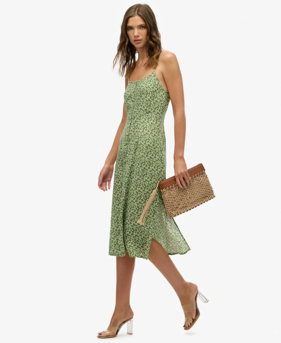 Printed Button-Up Cami Midi Dress