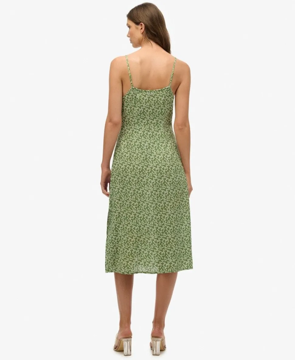 Printed Button-Up Cami Midi Dress