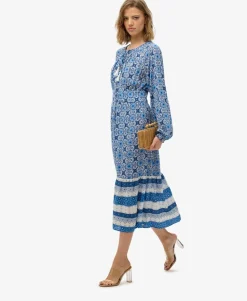 Printed Long Sleeve Midi Dress