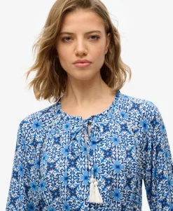 Printed Long Sleeve Midi Dress