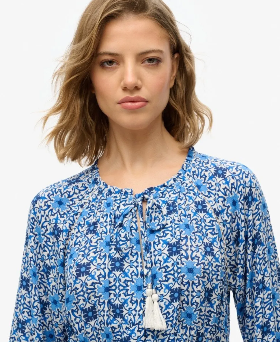 Printed Long Sleeve Midi Dress
