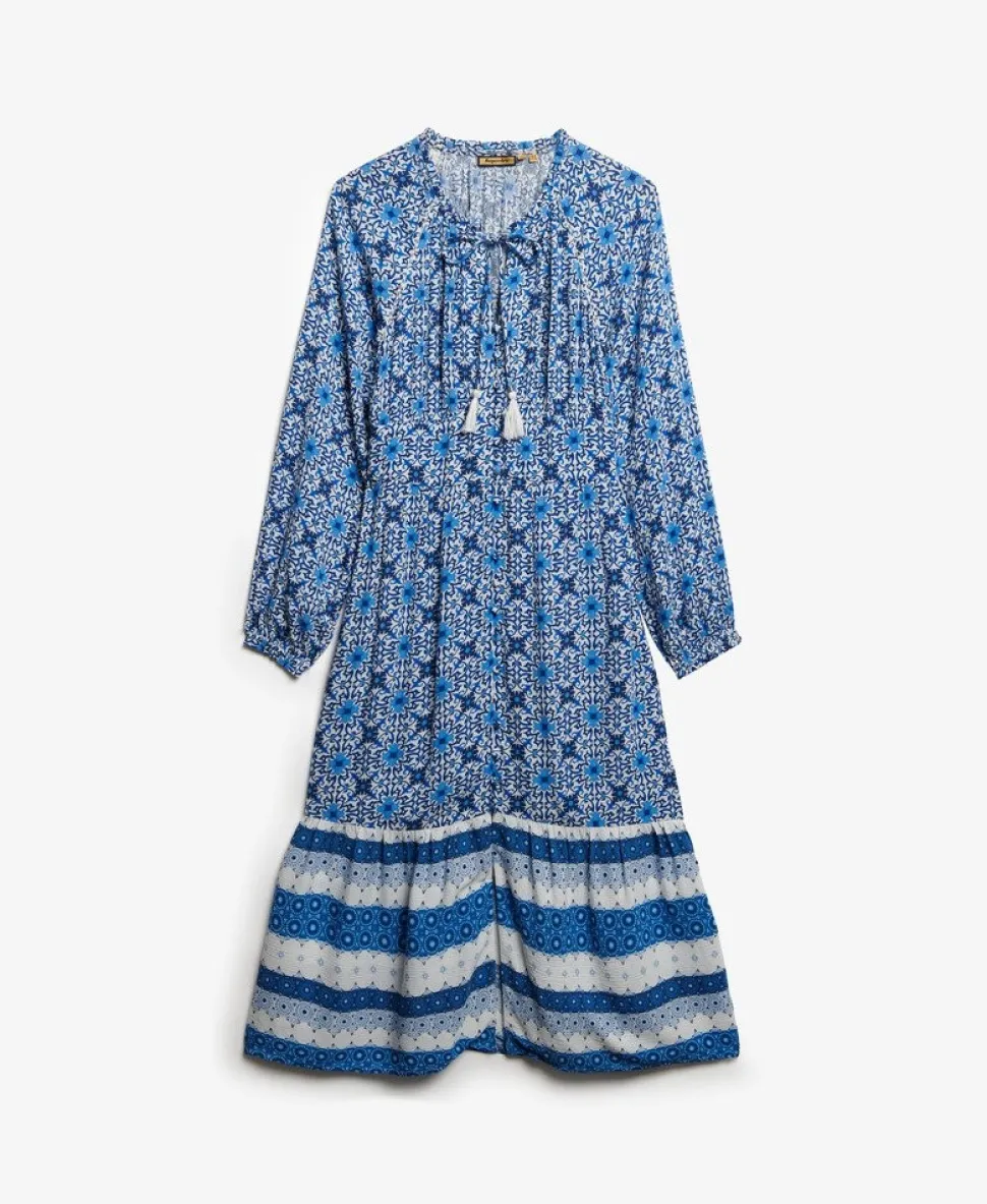 Printed Long Sleeve Midi Dress