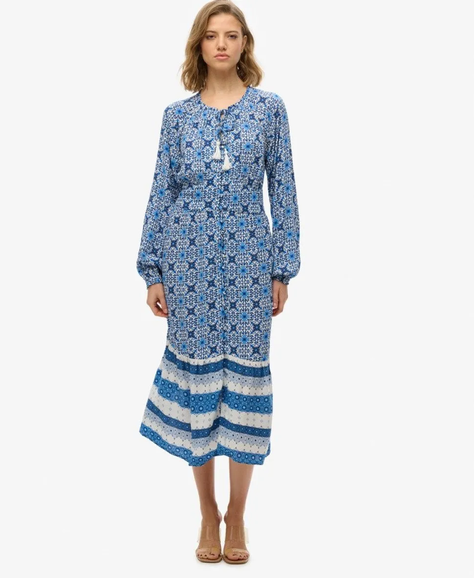Printed Long Sleeve Midi Dress