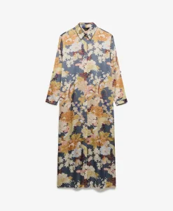 Satin Print Floral Maxi Shirt Dress