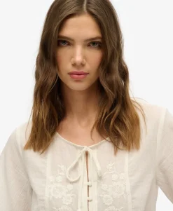 Short Sleeve Embroidered Button Top