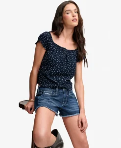 Short Sleeve Half Button Woven Top