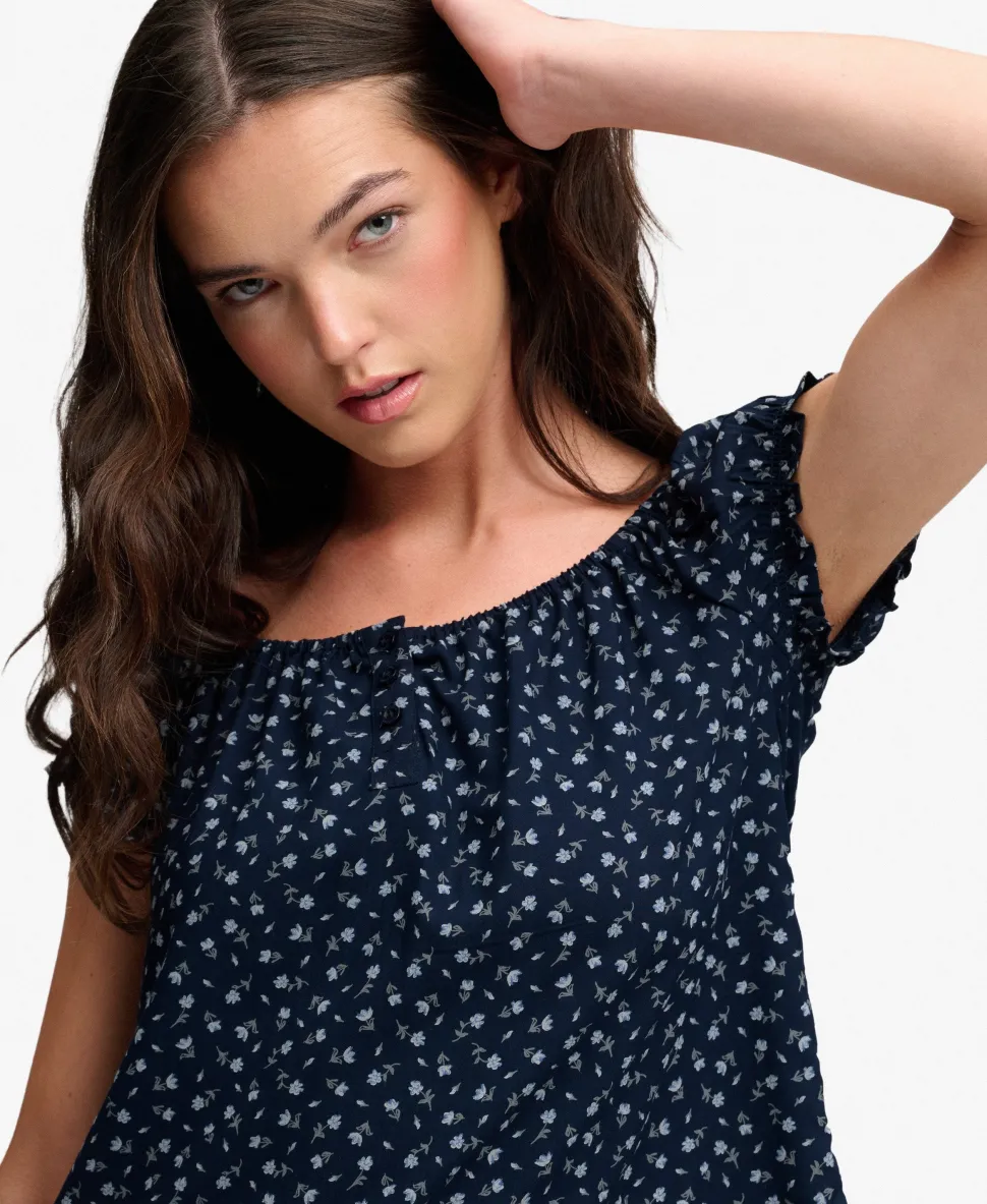 Short Sleeve Half Button Woven Top