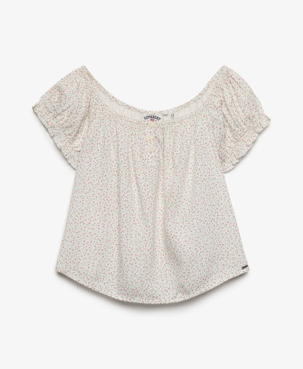 Short Sleeve Half Button Woven Top