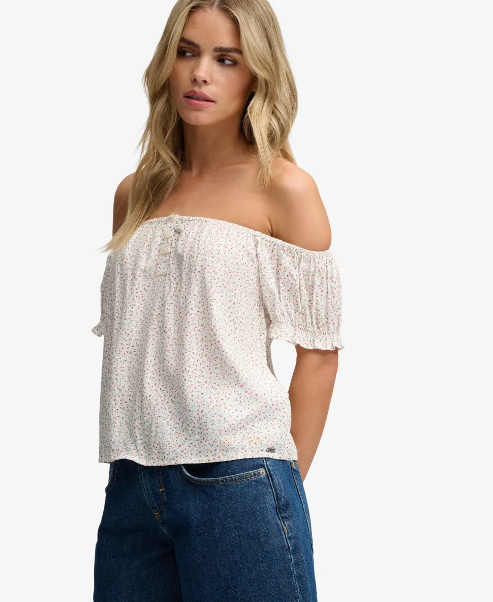 Short Sleeve Half Button Woven Top