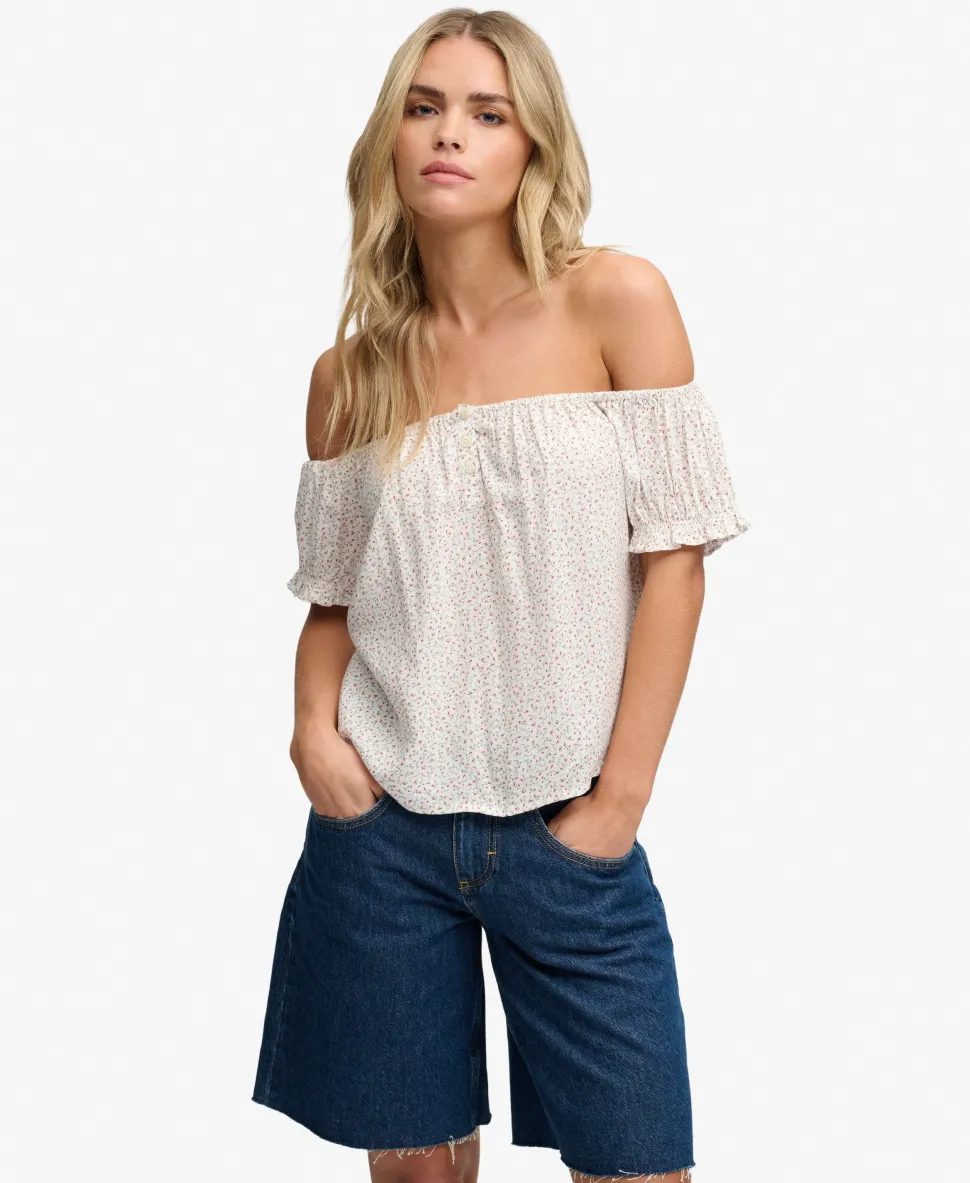 Short Sleeve Half Button Woven Top