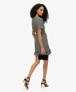 Short Sleeve Printed Mini Wrap Dress
