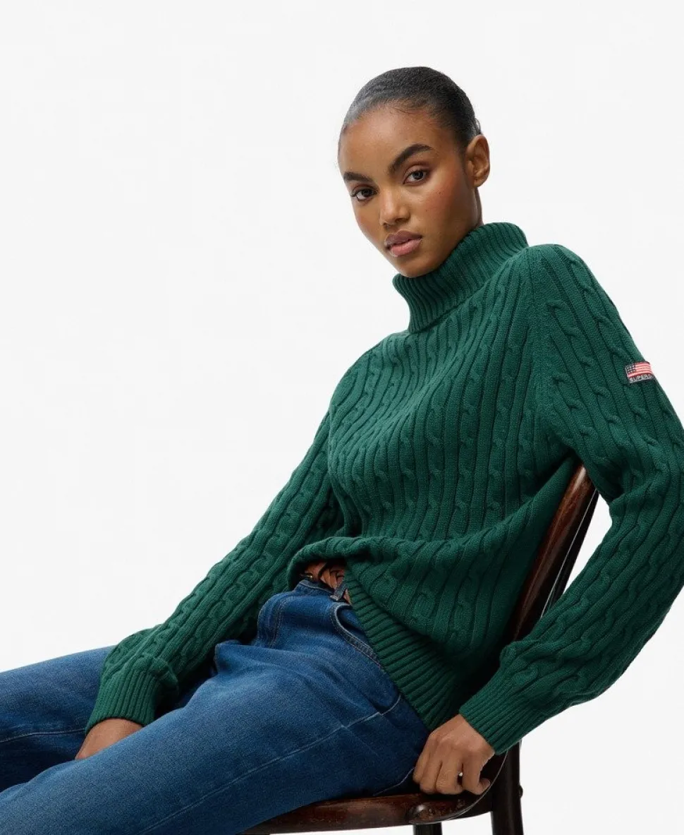 Slouchy Cable Roll Neck Jumper