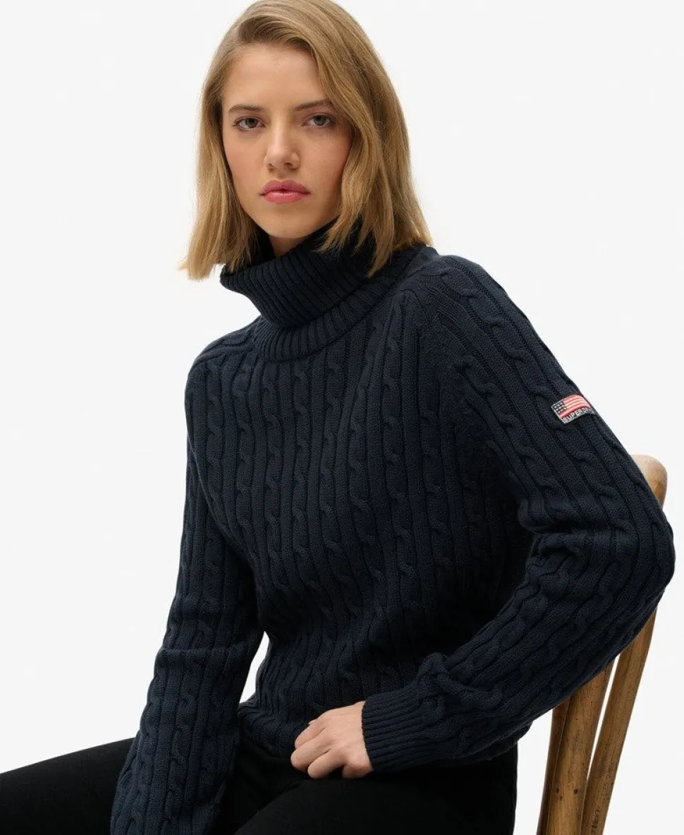 Slouchy Cable Roll Neck Jumper