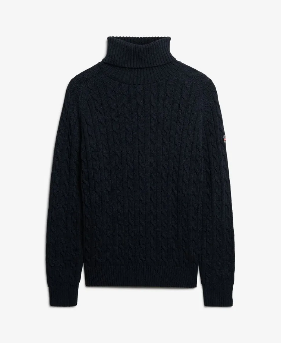 Slouchy Cable Roll Neck Jumper