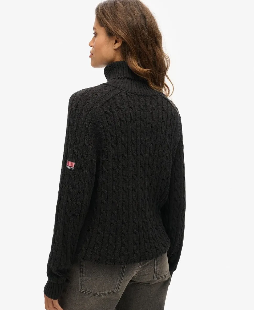Slouchy Cable Roll Neck Jumper