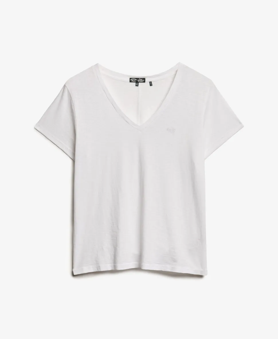 Slub Embroidered V-Neck T-Shirt