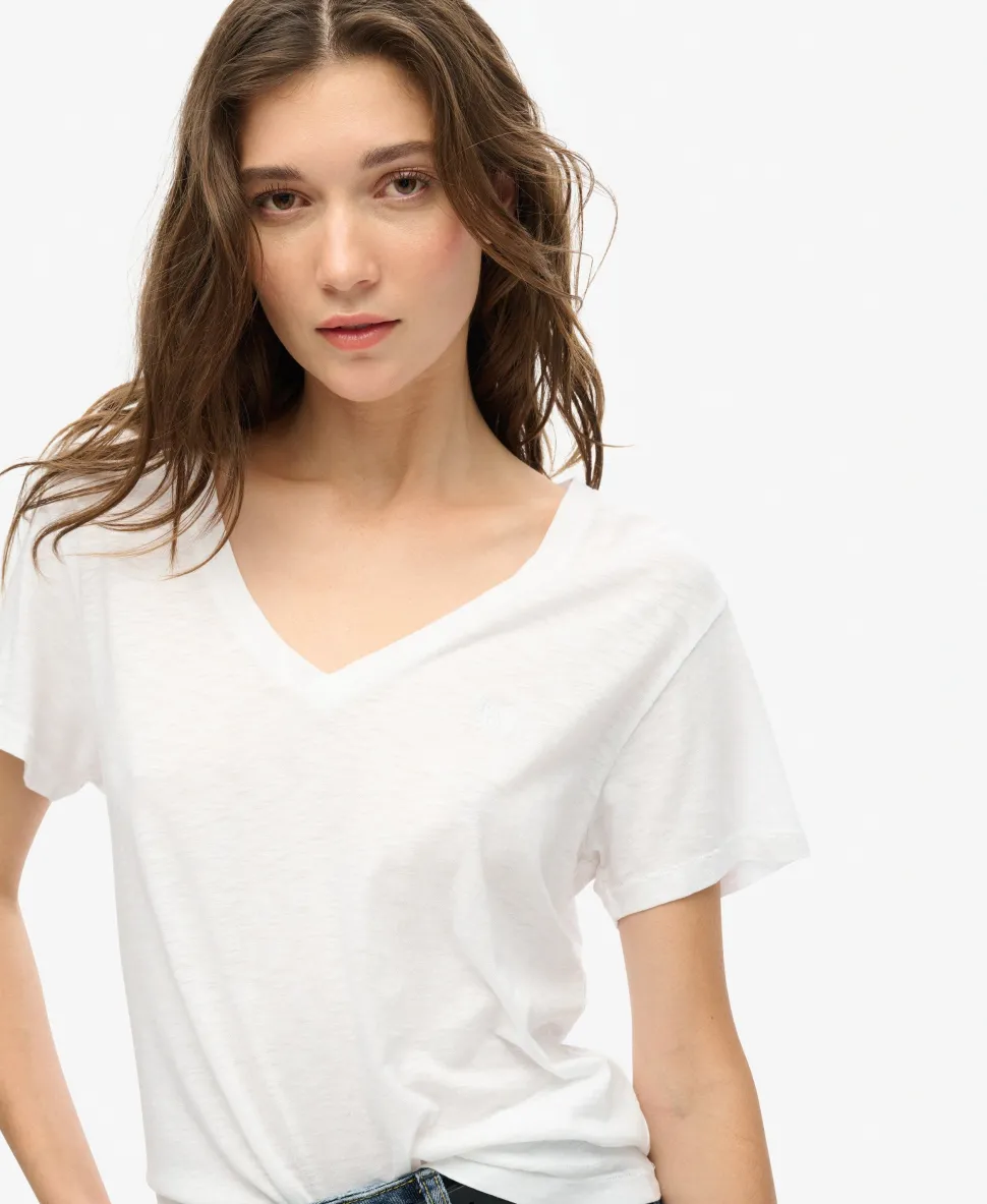 Slub Embroidered V-Neck T-Shirt