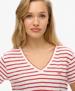 Slub Embroidered V-Neck T-Shirt