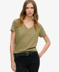 Slub Embroidered V-Neck T-Shirt