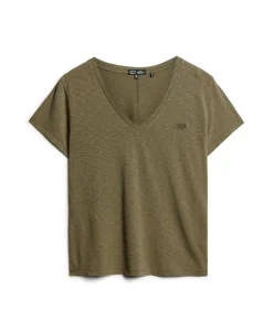 Slub Embroidered V-Neck T-Shirt