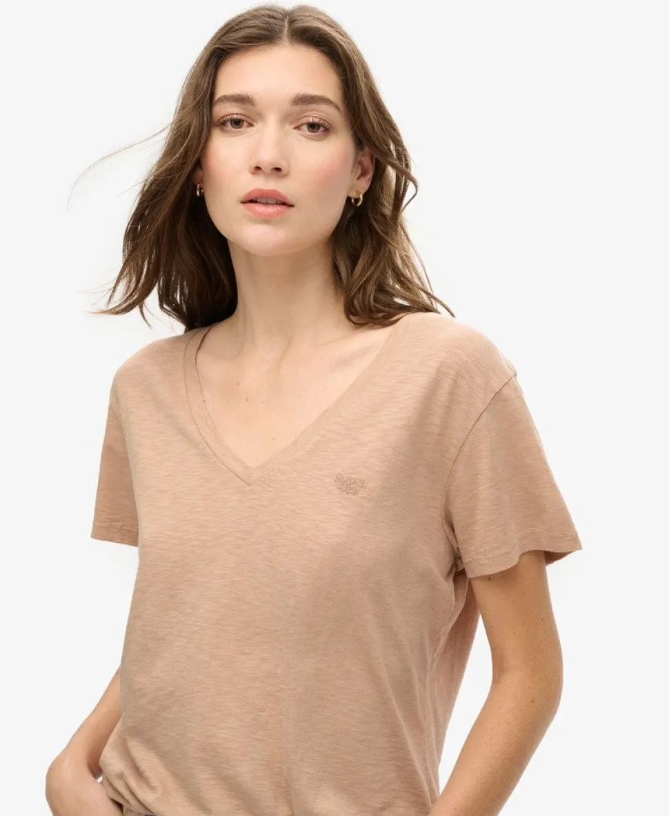 Slub Embroidered V-Neck T-Shirt