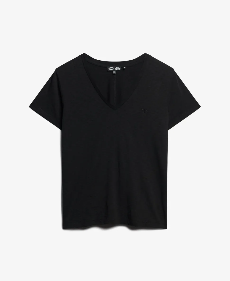 Slub Embroidered V-Neck T-Shirt