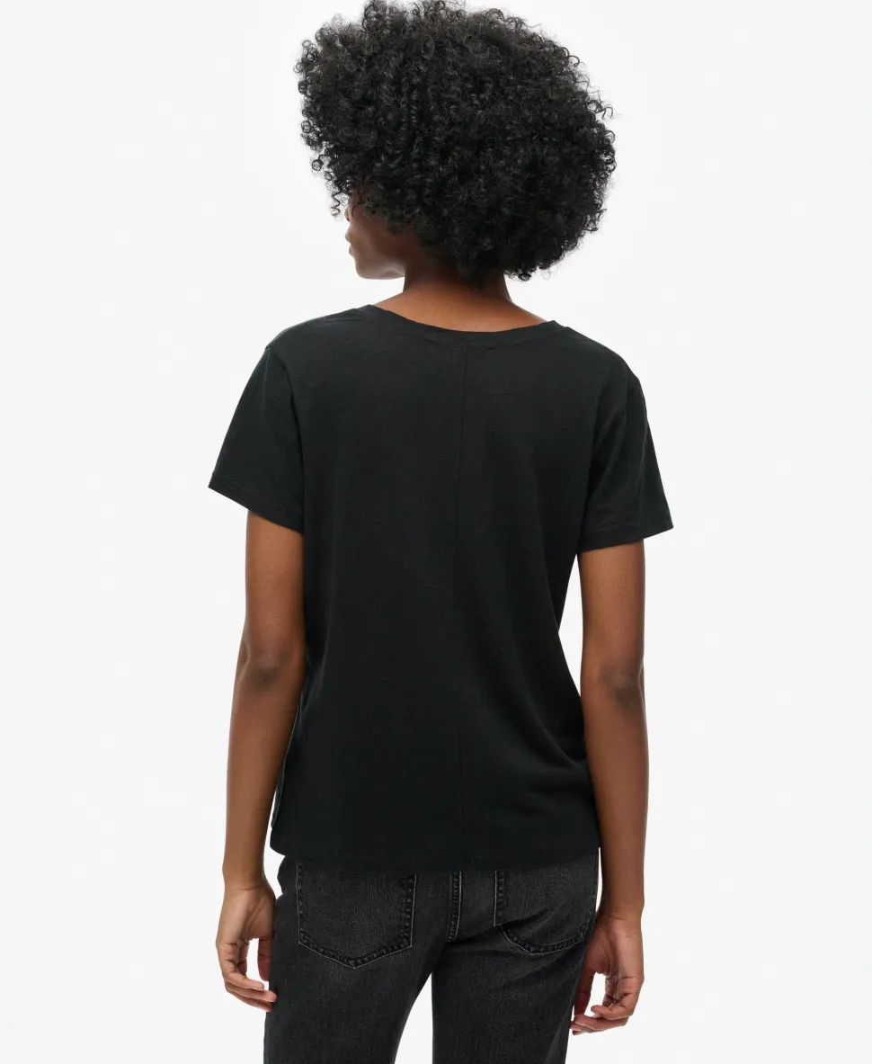 Slub Embroidered V-Neck T-Shirt