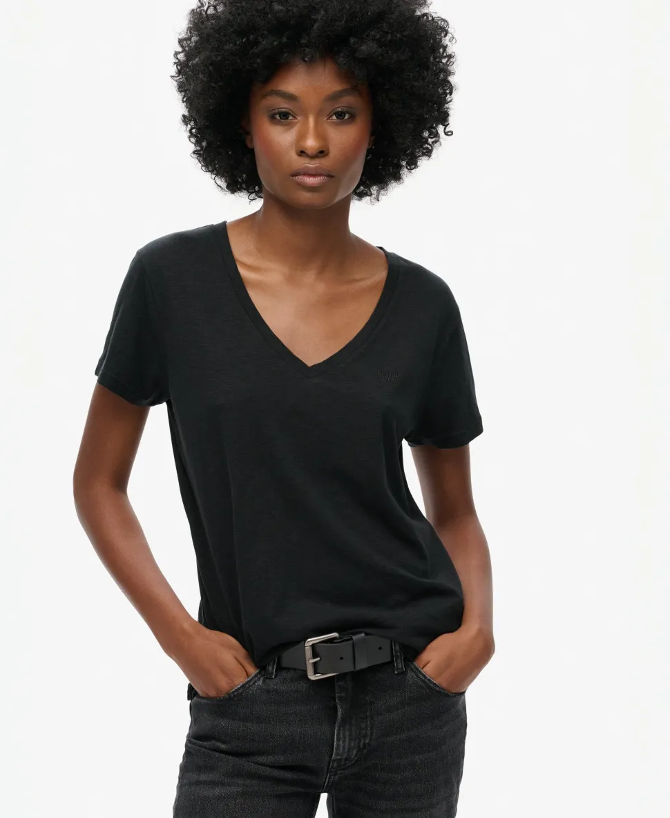Slub Embroidered V-Neck T-Shirt