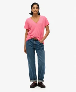 Slub Embroidered V-Neck T-Shirt