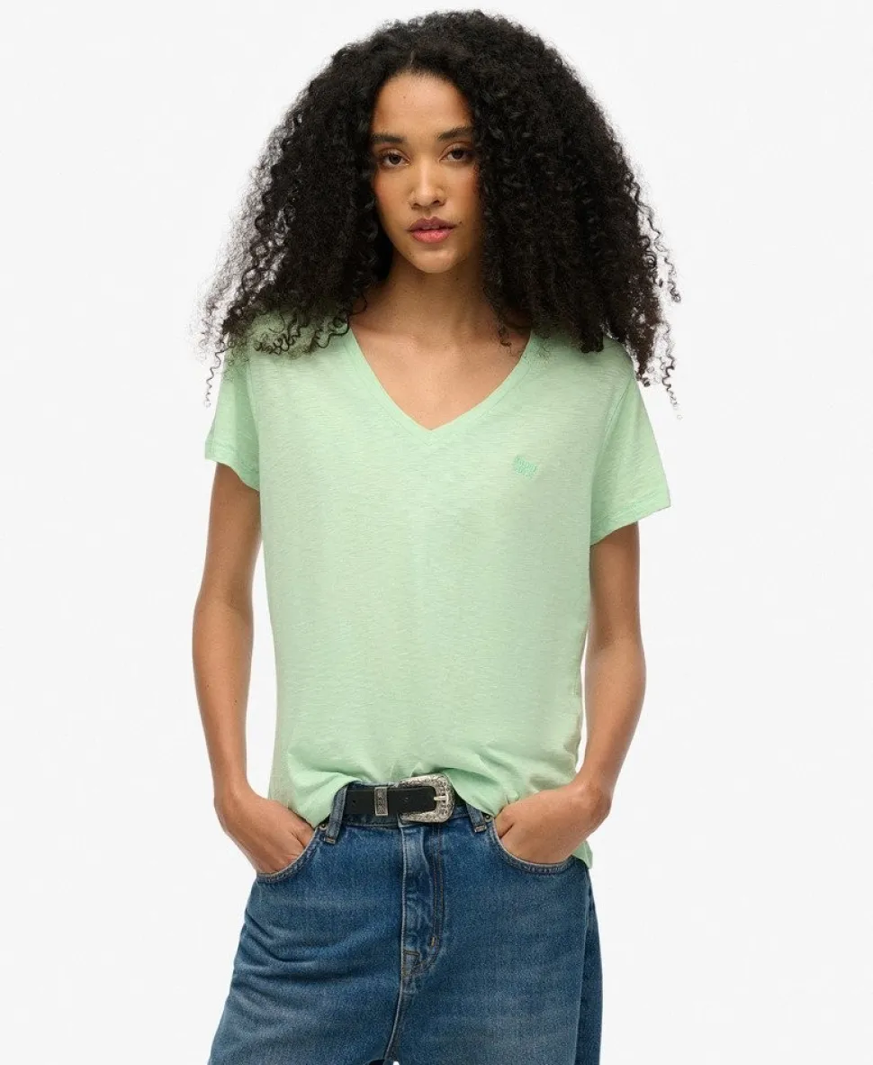 Slub Embroidered V-Neck T-Shirt