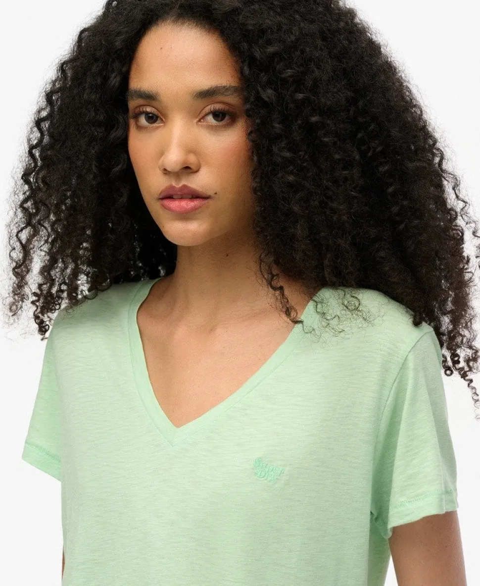 Slub Embroidered V-Neck T-Shirt