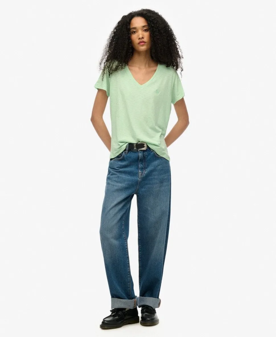 Slub Embroidered V-Neck T-Shirt