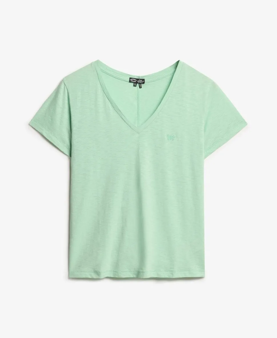 Slub Embroidered V-Neck T-Shirt