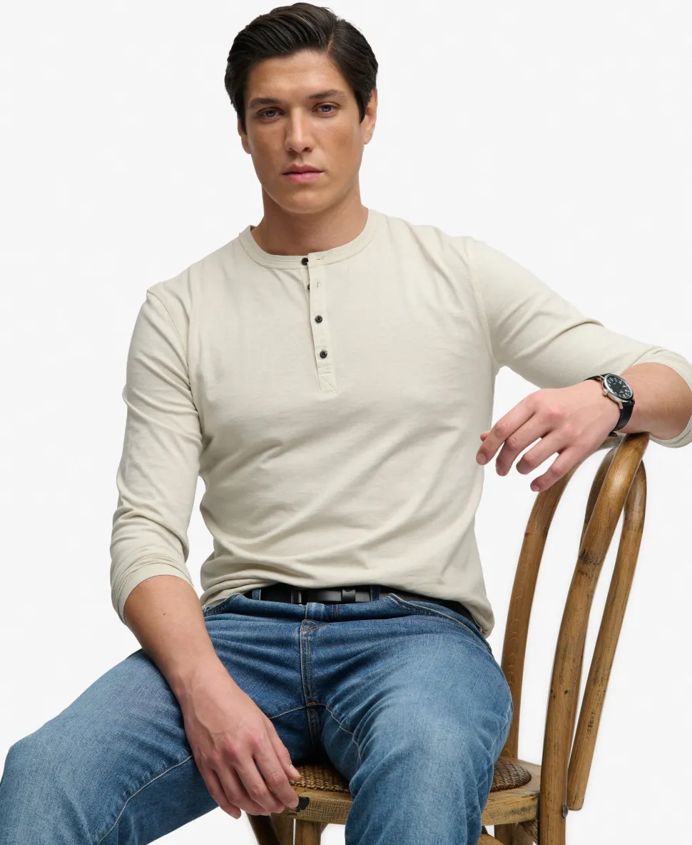 Slub Long Sleeve Jersey Henley Top