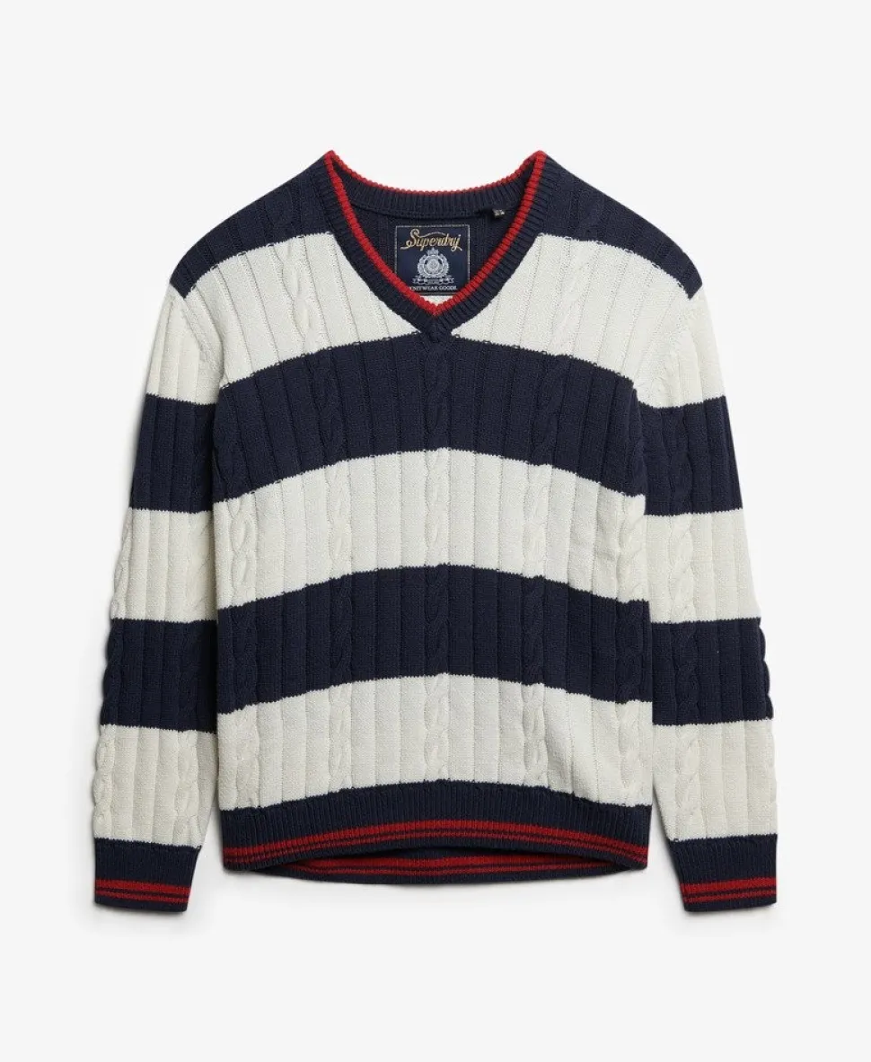 Stripe Oversized Cable V Neck Jumper