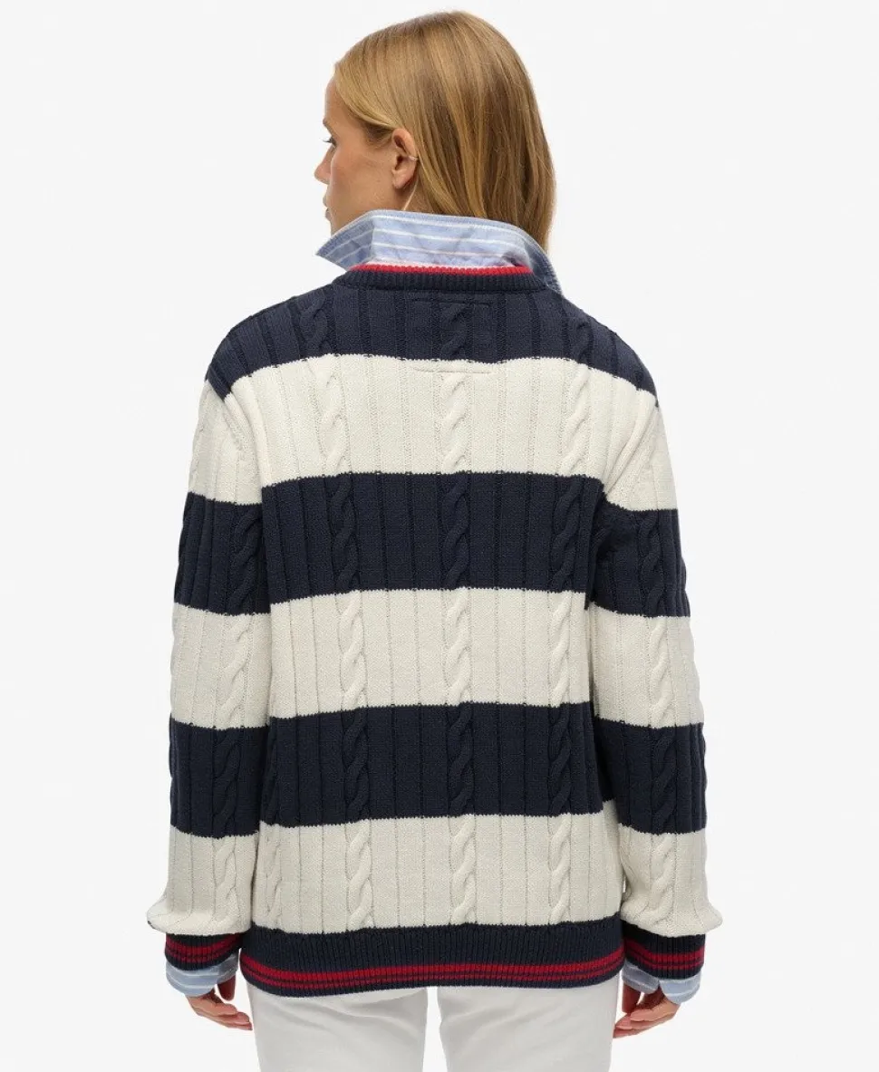 Stripe Oversized Cable V Neck Jumper
