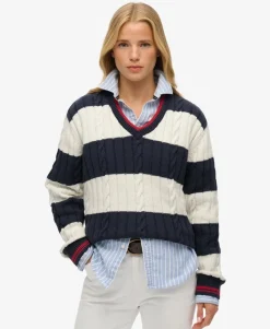 Stripe Oversized Cable V Neck Jumper