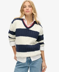 Stripe Oversized Cable V Neck Jumper