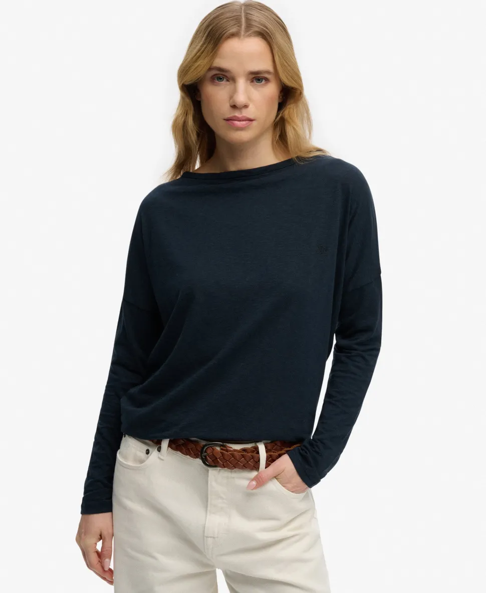 Studios Boat Neck Slub Long Sleeve Top