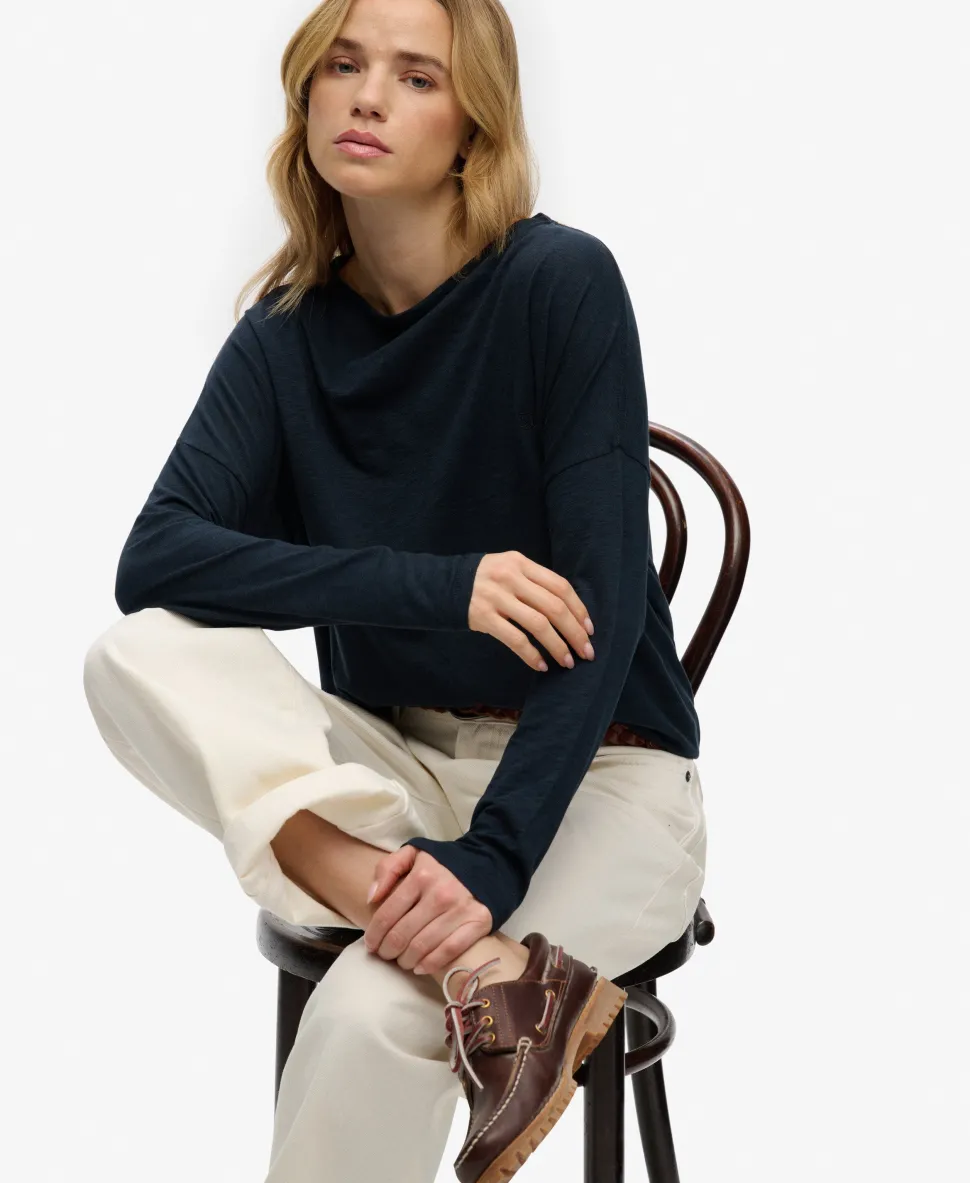 Studios Boat Neck Slub Long Sleeve Top