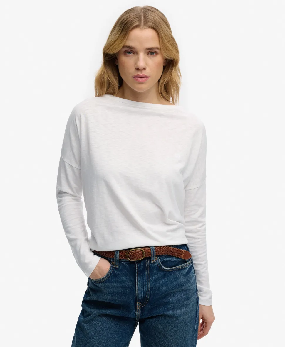 Studios Boat Neck Slub Long Sleeve Top