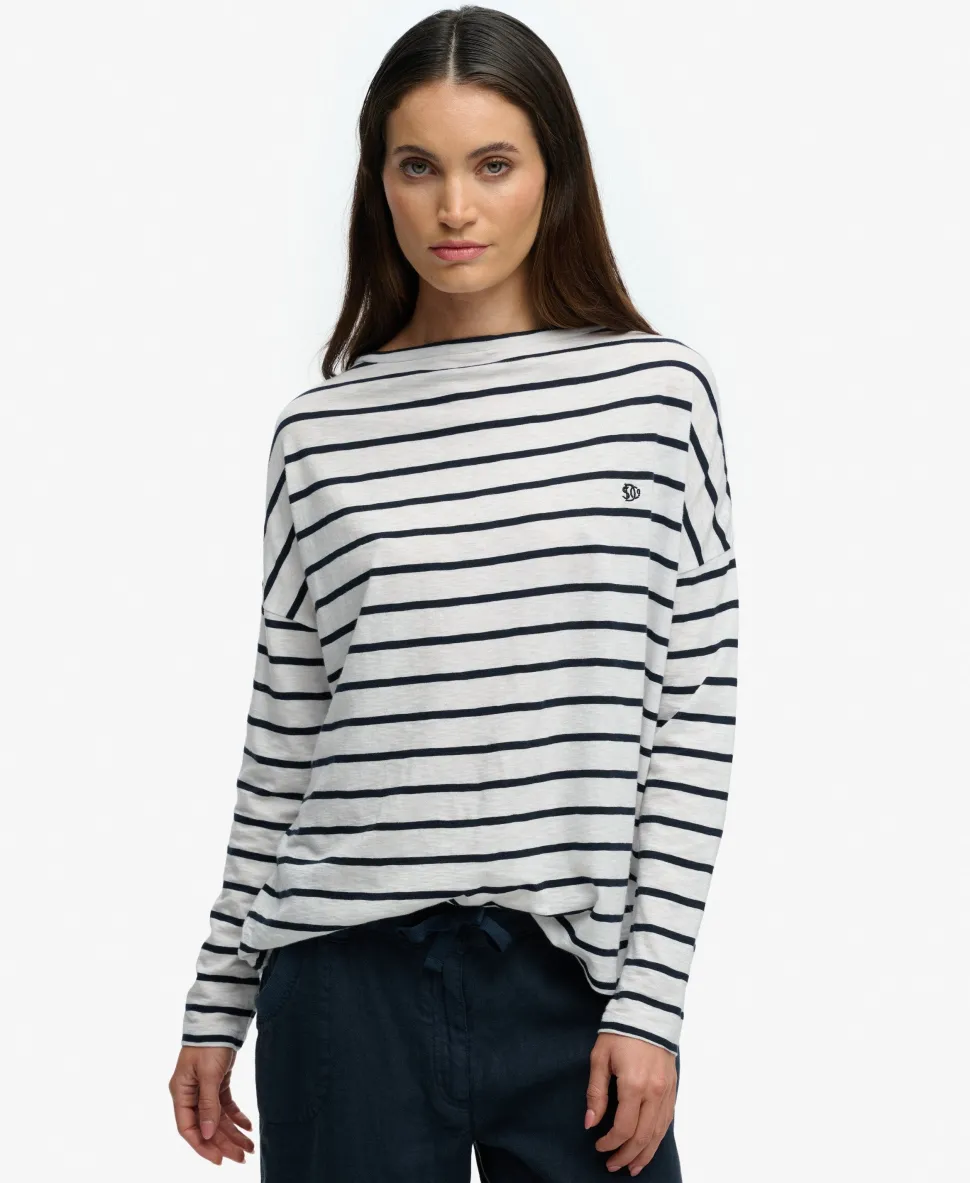 Studios Boat Neck Slub Long Sleeve Top