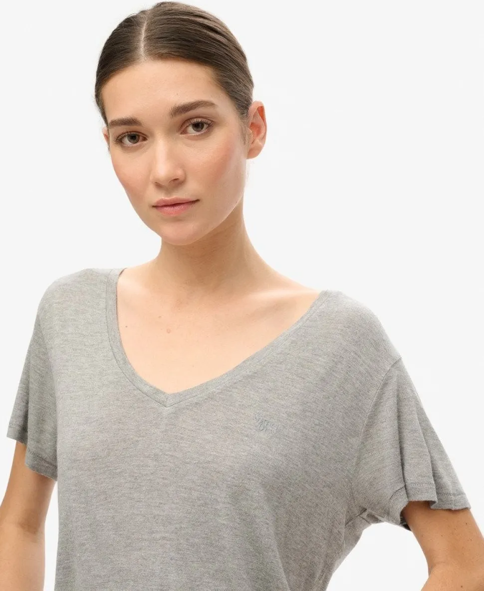 Studios Slub Embroidered V-Neckline T-Shirt