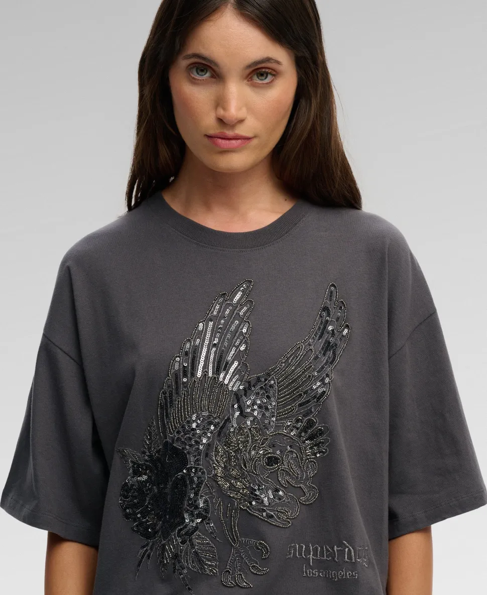 Tattoo Embellished Oversized T-Shirt