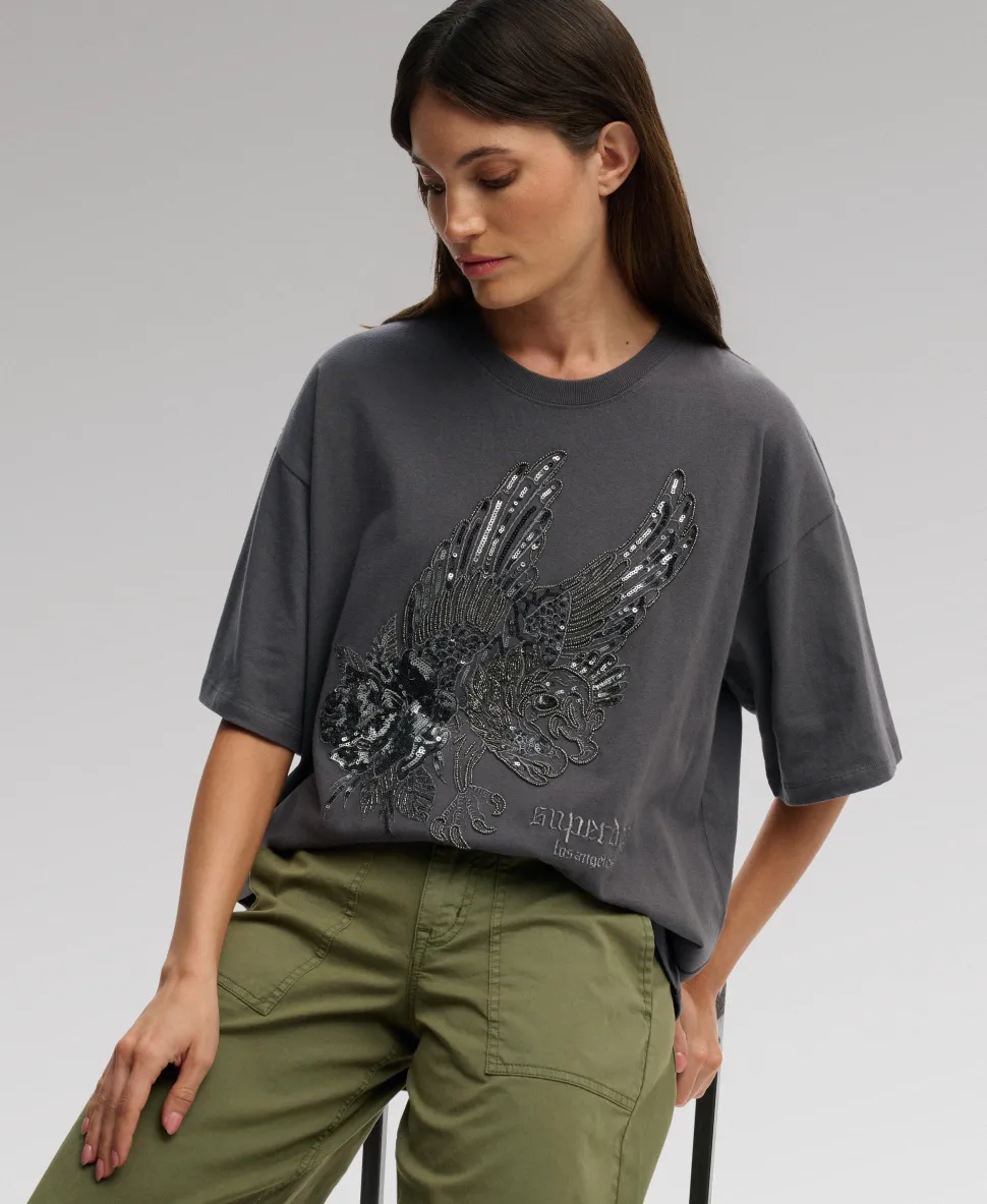 Tattoo Embellished Oversized T-Shirt