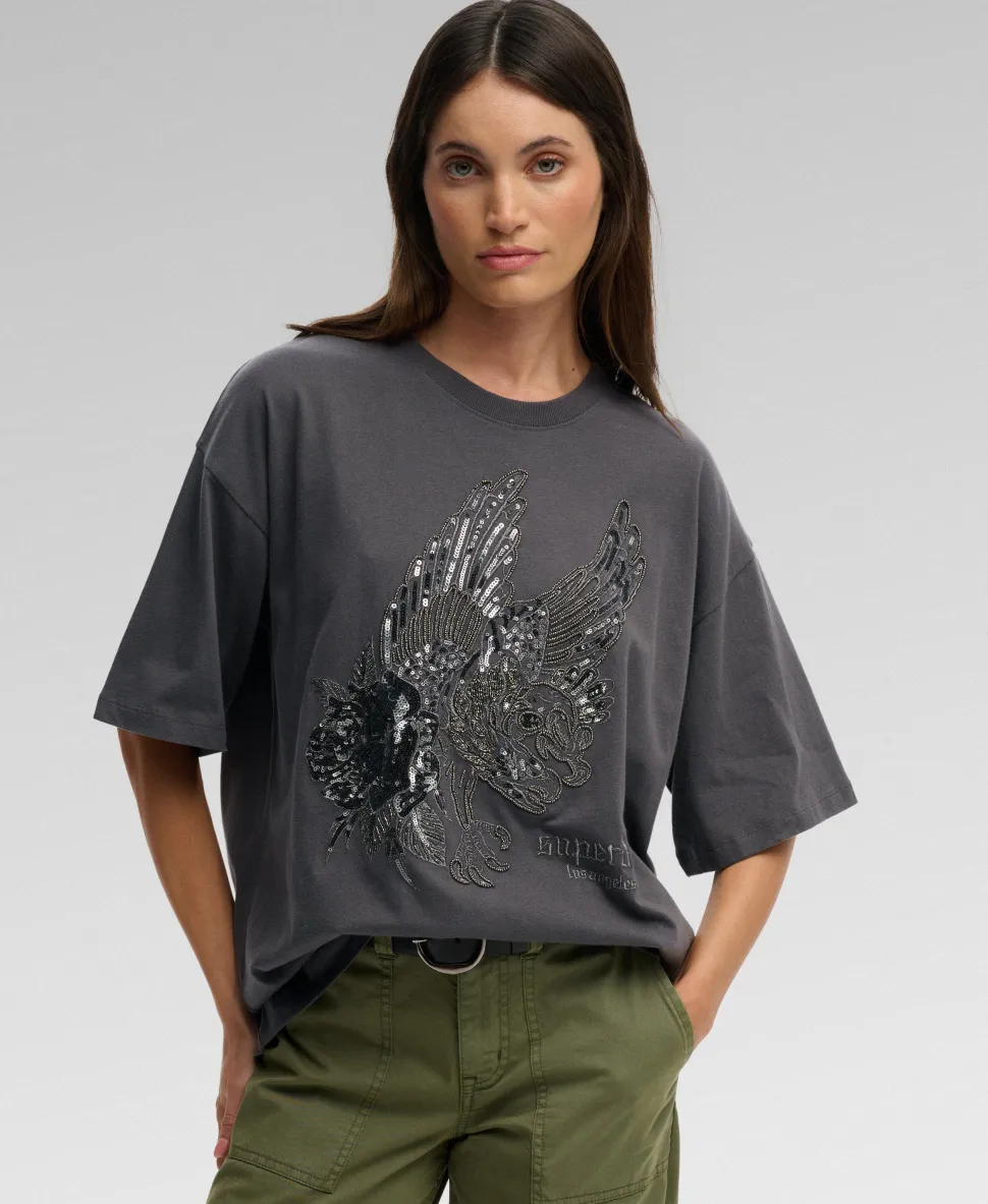 Tattoo Embellished Oversized T-Shirt