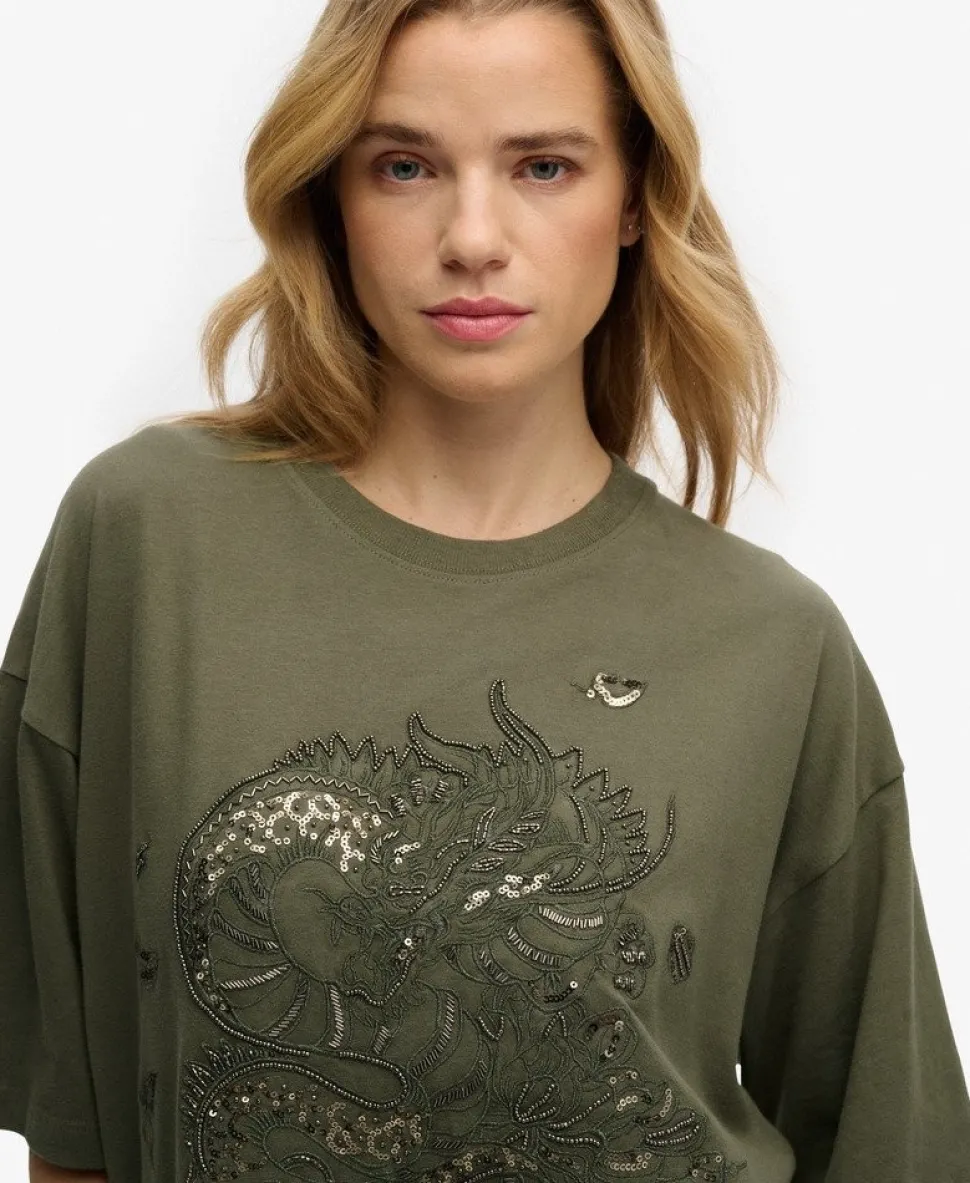 Tattoo Embellished Oversized T-Shirt