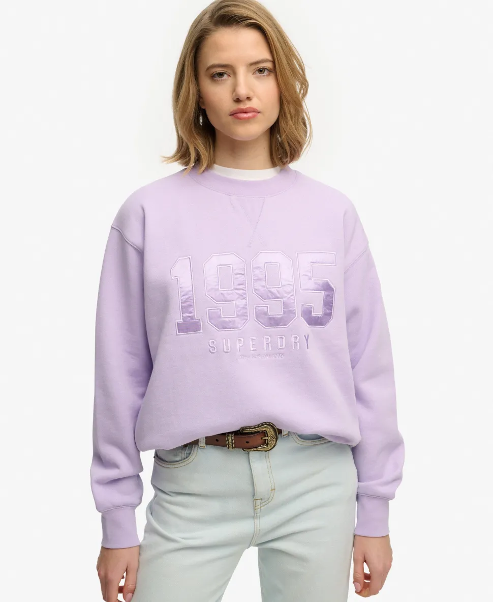 Varsity Satin Applique Crew Sweatshirt